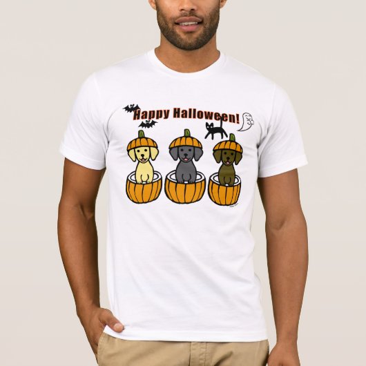 Halloween Labrador-Puppies en pompoenen T-shirt (Voorkant)