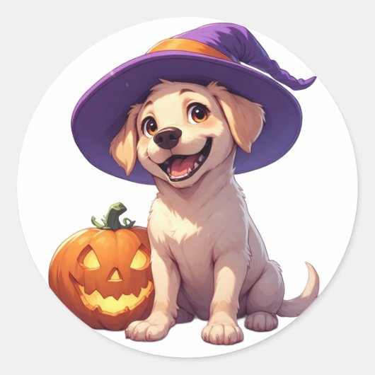 Halloween Labrador Puppy Met Jack O Lantern 🐶 Ronde Sticker (Voorkant)