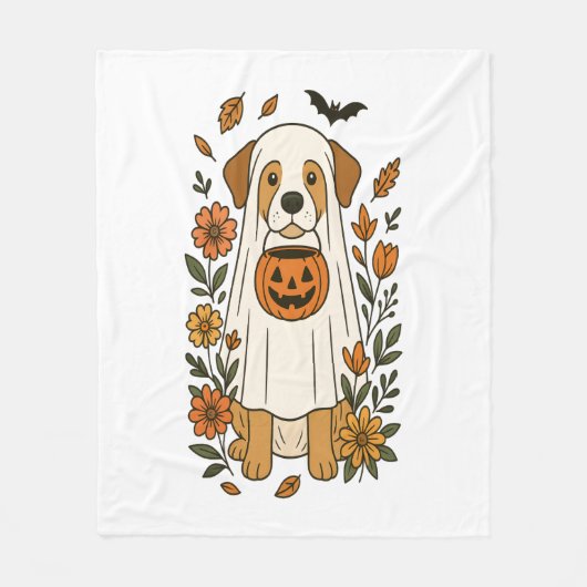 Halloween Labrador Retriever Bloemen Fleece Deken (Voorkant)