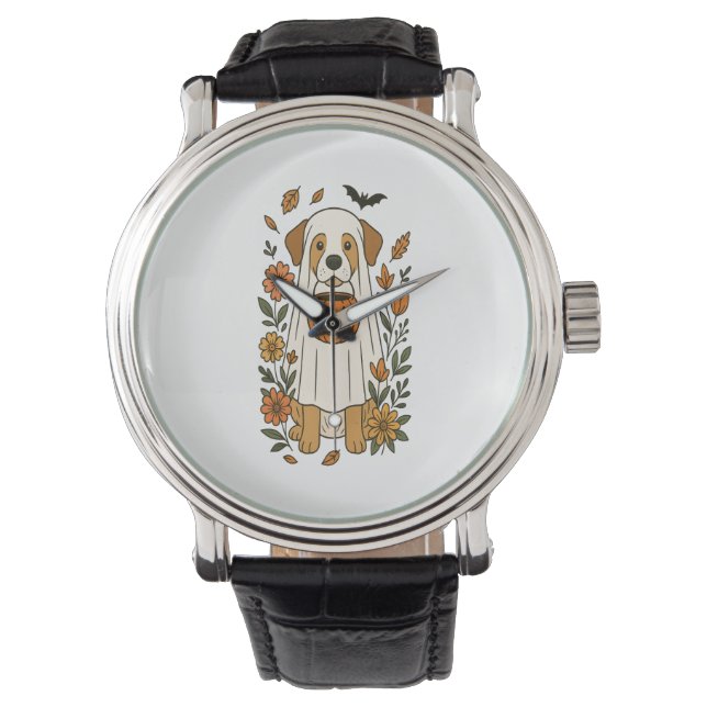 Halloween Labrador Retriever Bloemen Horloge (Voorkant)