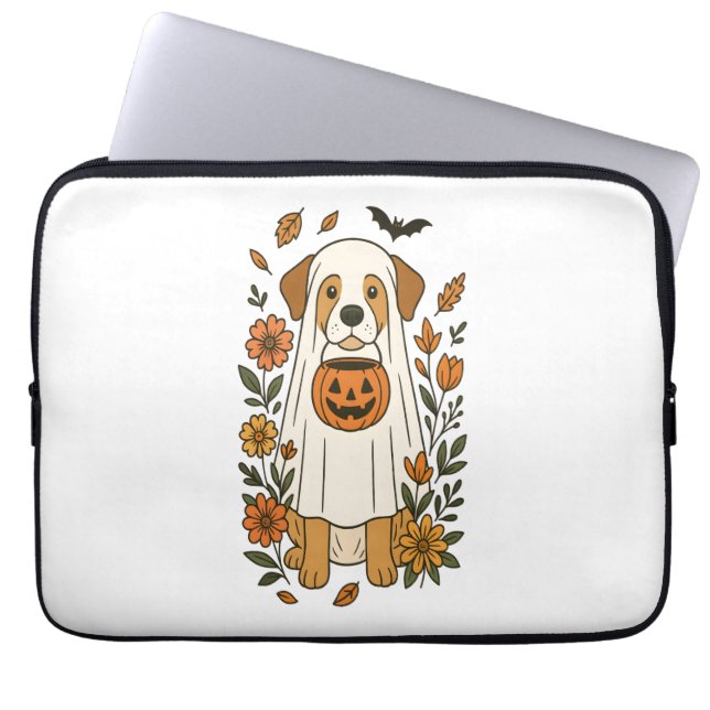 Halloween Labrador Retriever Bloemen Laptop Sleeve (Voorkant)