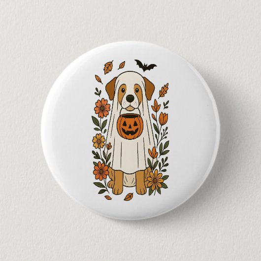 Halloween Labrador Retriever Bloemen Ronde Button 5,7 Cm (Voorkant)