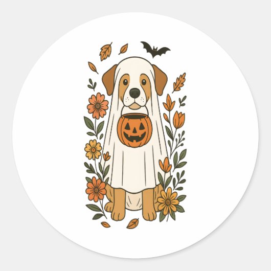 Halloween Labrador Retriever Bloemen Ronde Sticker (Voorkant)