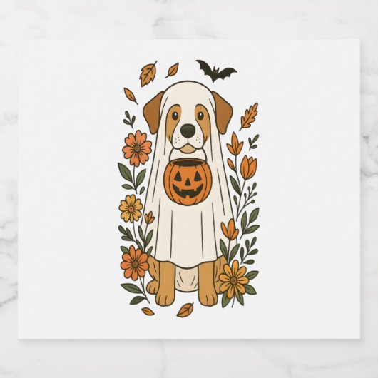 Halloween Labrador Retriever Bloemen Sparkling Wijnetiket (Enkel label)