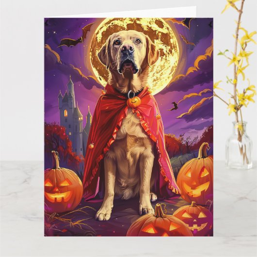 Halloween labrador vampier pompoenen eng kaart (Gele Bloem)