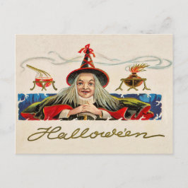 Halloween lachende heks, vintage vakantie briefkaart