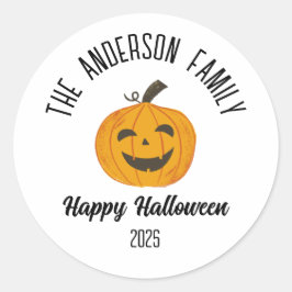 Halloween Lachende Pompoen Gezicht Gepersonaliseer Ronde Sticker