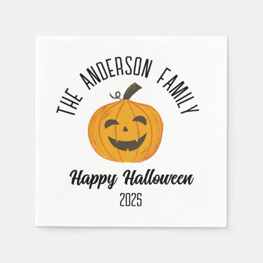 Halloween Lachende Pompoen Gezicht Gepersonaliseer Servet (Voorkant)