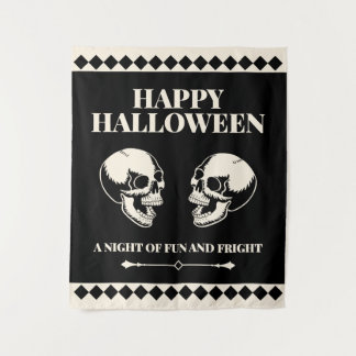 Halloween Lachende Schedels Plezier en Verschrikki Wandkleed