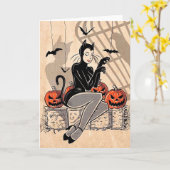  halloween Lady in Cat Costume Kaart (Gele Bloem)