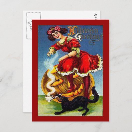 Halloween Lady in Red Briefkaart (Voorkant / Achterkant)