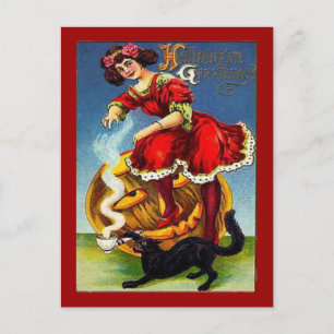 Halloween Lady in Red Briefkaart