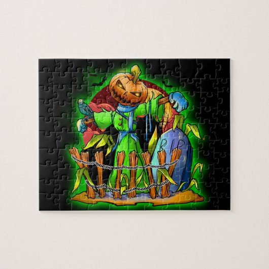 Halloween Lady Scarecrow Pumpkin Head RIP Bat Legpuzzel (Horizontaal)