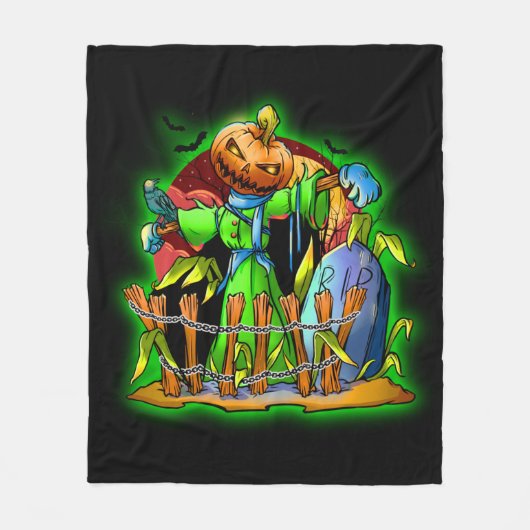 Halloween Lady Scarecrow Pumpkin Head RIP Bats Fleece Deken (Voorkant)