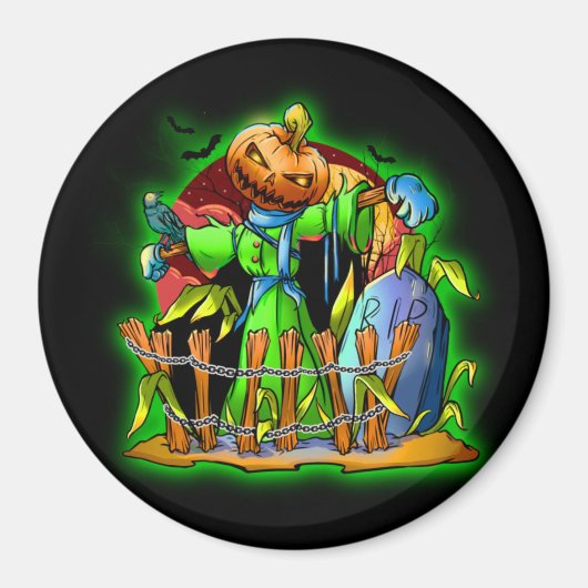 Halloween Lady Scarecrow Pumpkin Head RIP Bats Magneet (Voorkant)