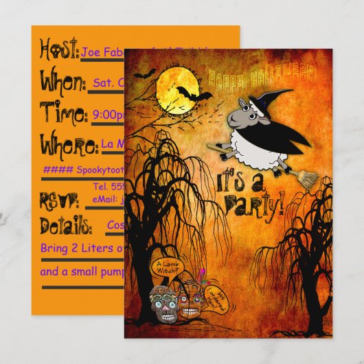 Halloween Lamb-Witch Party (gepersonaliseerd) Kaart (Voorkant / Achterkant)