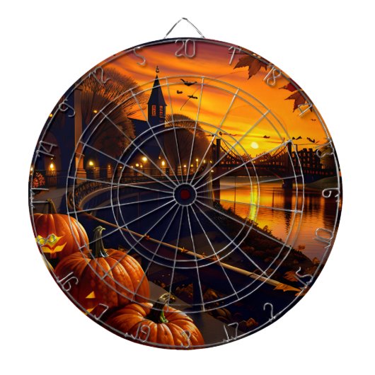 Halloween Landschap Twee Dartbord (Voorkant)