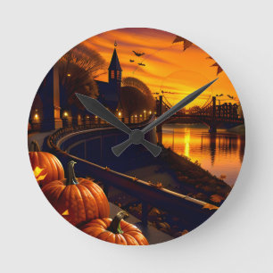Halloween Landschap Twee Ronde Klok