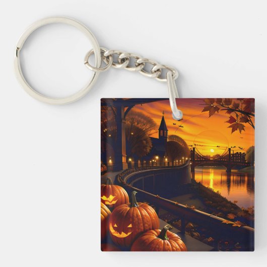 Halloween Landschap Twee Sleutelhanger (voorkant)