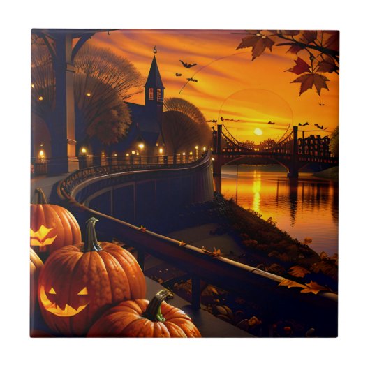 Halloween Landschap Twee Tegeltje (Voorkant)