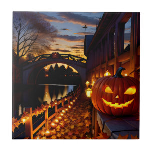 Halloween Landschap Vier Tegeltje