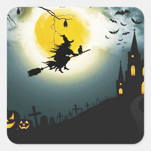 Halloween landschap vierkante sticker (Voorkant)