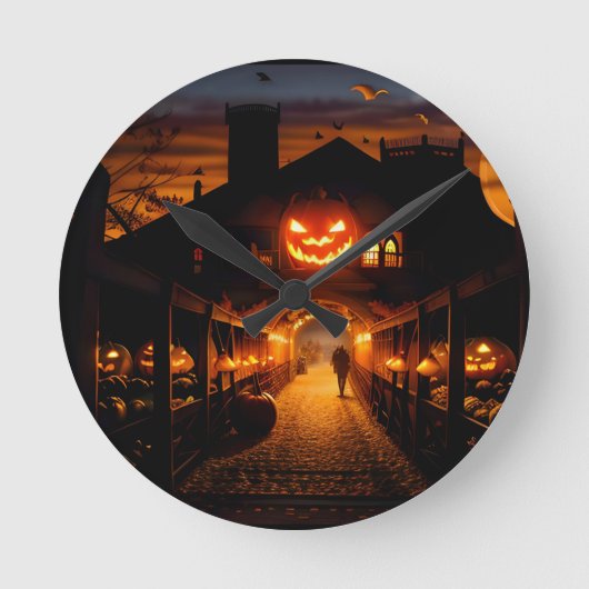 Halloween landschap vijf ronde klok (Voorkant)
