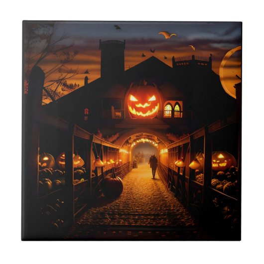 Halloween landschap vijf tegeltje (Voorkant)