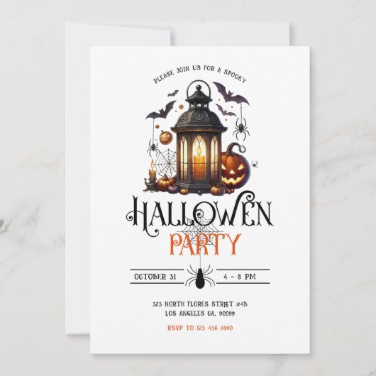 Halloween Lantaarn Baths & Spider Party Uitnodigin Kaart (Voorkant)