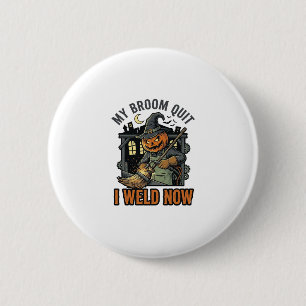 Halloween Lasser Shirts Grappige Heks Bezem Ontwer Ronde Button 5,7 Cm