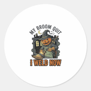 Halloween Lasser Shirts Grappige Heks Bezem Ontwer Ronde Sticker