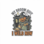 Halloween Lasser Shirts Grappige Heks Bezems Desig Sticker (Voorkant)