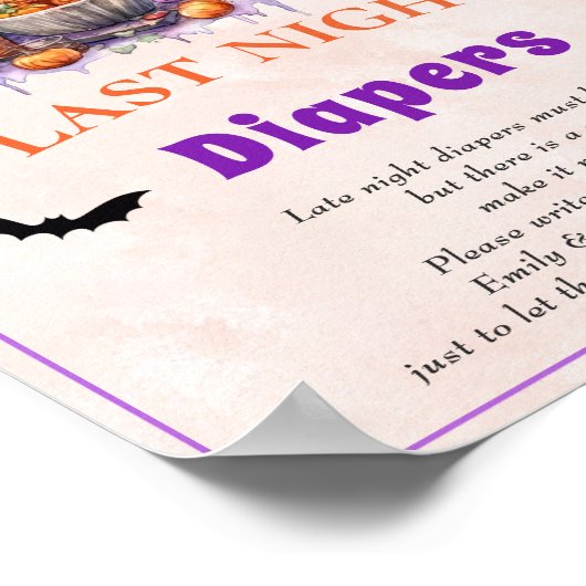 Halloween "Last Night Diapers" Baby shower spel Poster (Hoek)