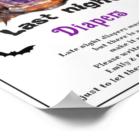 Halloween "Last Night Diapers" Baby shower spel Poster (Hoek)