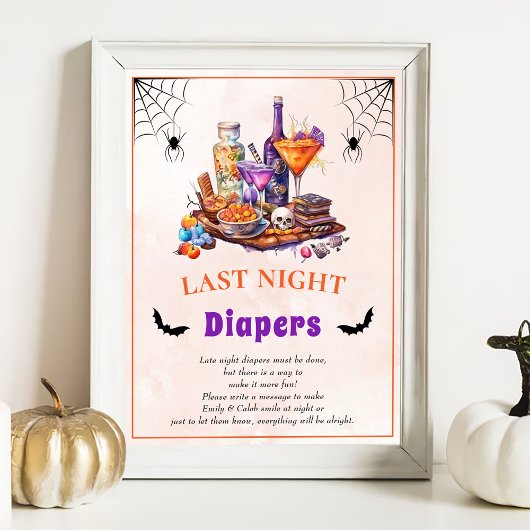 Halloween "Last Night Diapers" Baby shower spel Poster
