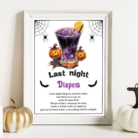Halloween "Last Night Diapers" Baby shower spel Poster