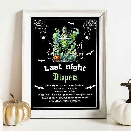 Halloween "Last Night Diapers" Baby shower spel Poster