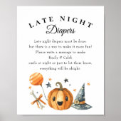 Halloween "late nacht diapers" Baby shower Game Poster (Voorkant)