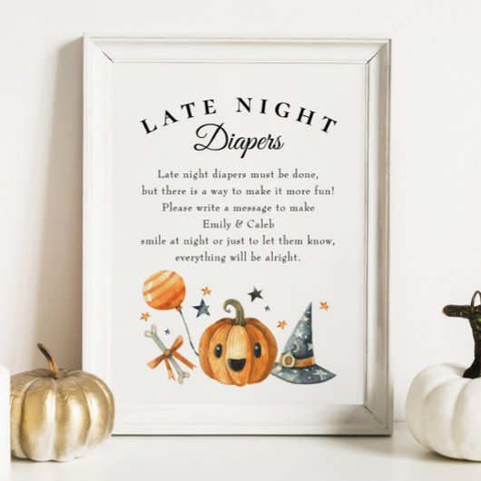 Halloween "late nacht diapers" Baby shower Game Poster