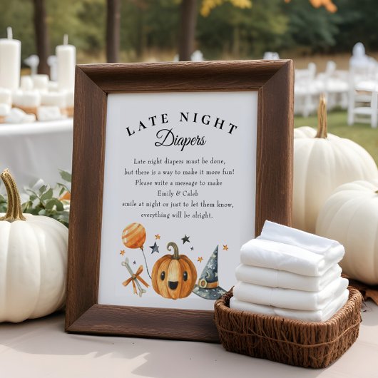 Halloween "late nacht diapers" Baby shower Game Poster