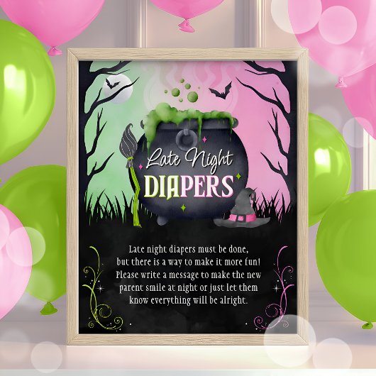 Halloween "late nacht diapers" Baby shower Game Poster
