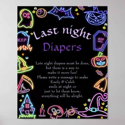 Halloween "Late Night Luiers" Baby shower spel Po Poster (Voorkant)