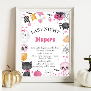 Halloween "Late Night Luiers" Baby shower spel Po Poster