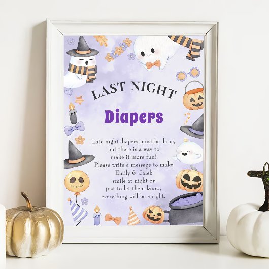 Halloween "Late Night Luiers" Baby shower spel Po Poster