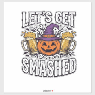 Halloween Laten we helemaal kapot gaan Pompoenbier Sticker