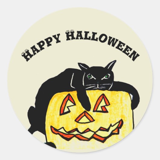 HALLOWEEN LAZY BLACK CAT-stickers Ronde Sticker (Voorkant)