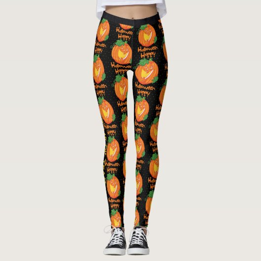 Halloween Leggings Custom Lachen Pompoen (Voorkant)