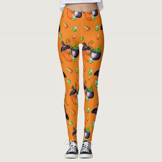 Halloween Leggings | Leggings Petten Halloween Wit (Voorkant)