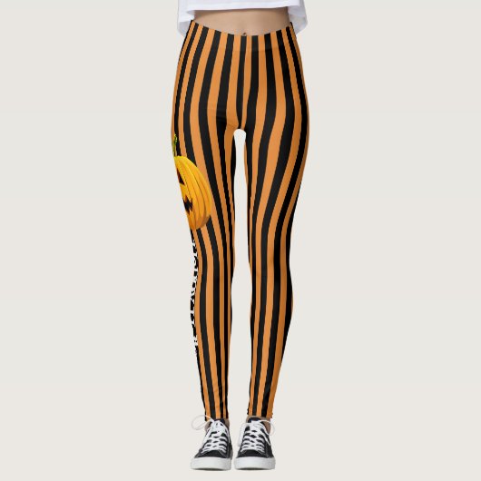 Halloween Leggings Stripe Oranje Black Pumpkin (Voorkant)