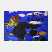 HALLOWEEN LELIJKE HEKS OP HAAR BEZEM DEURMAT (Voorkant)